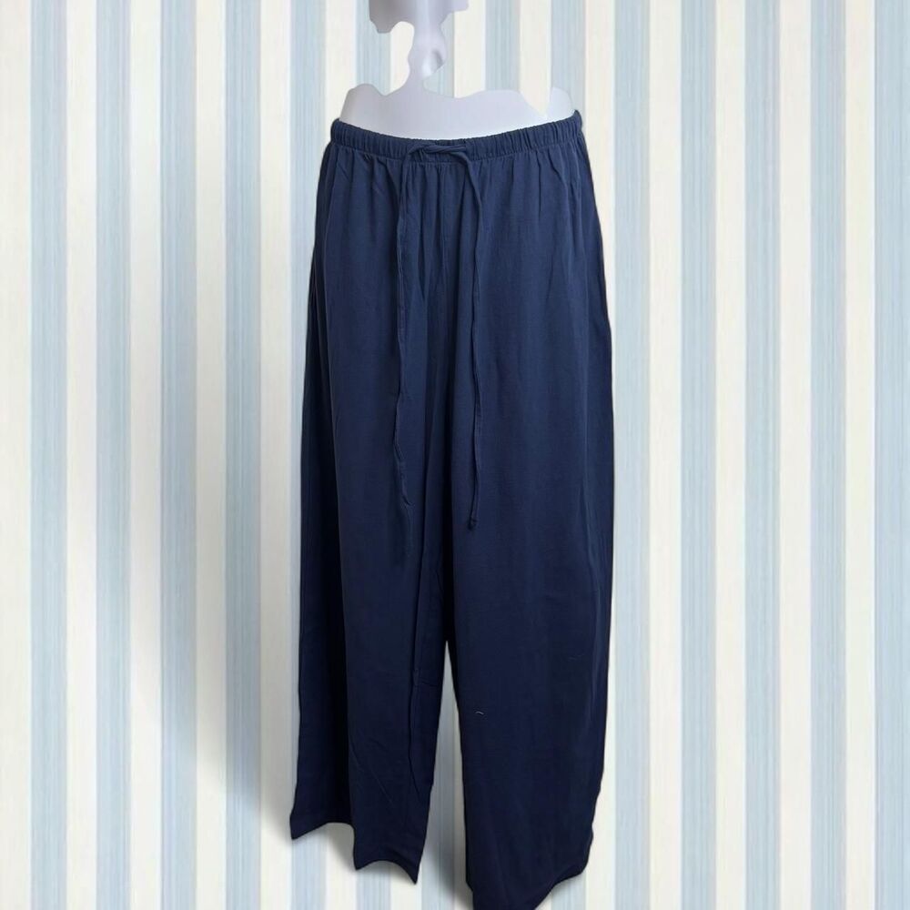 Medium Temofon Women's Navy and Blue Canvas Drawstring Wide Leg Pants